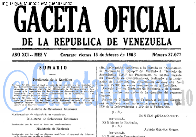 Gaceta Oficial 27077 del 15 Febrero 1963