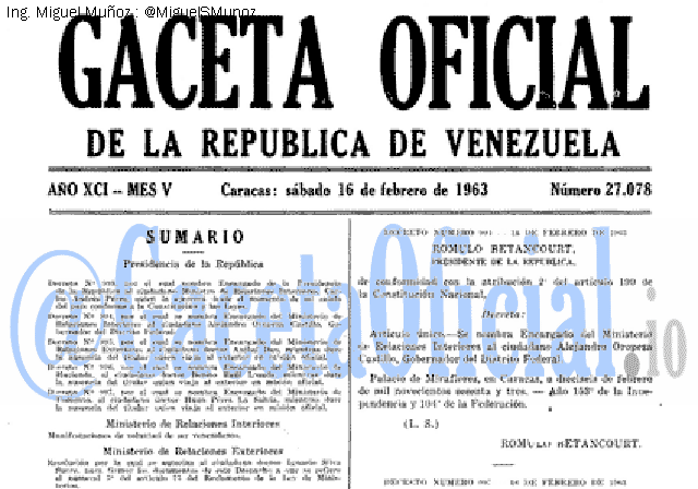 Gaceta Oficial 27078 del 16 Febrero 1963