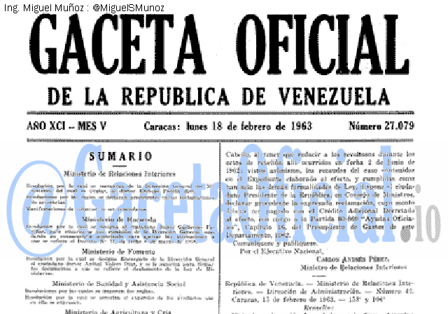Gaceta Oficial 27079 del 18 Febrero 1963