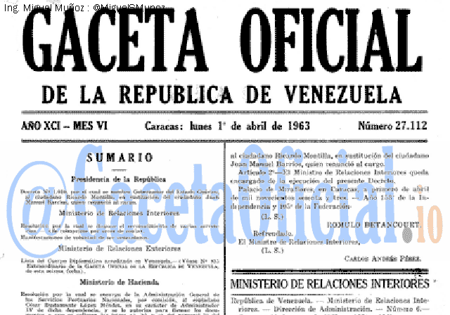 Gaceta Oficial 27112 del 1 Abril 1963