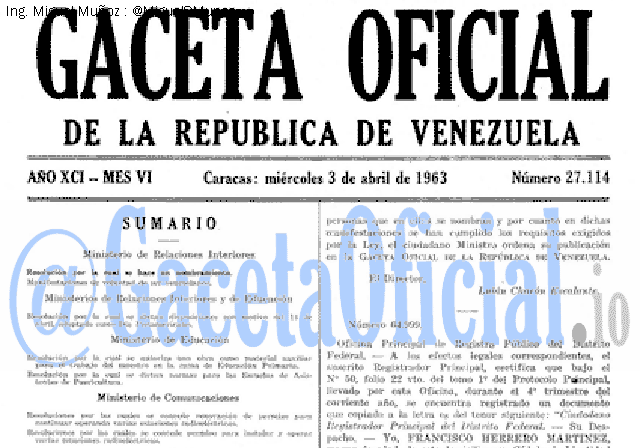 Gaceta Oficial 27114 del 3 Abril 1963