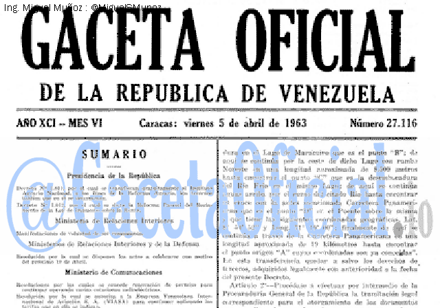 Gaceta Oficial 27116 del 5 Abril 1963