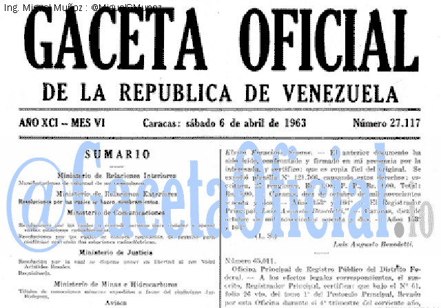 Gaceta Oficial 27117 del 6 Abril 1963