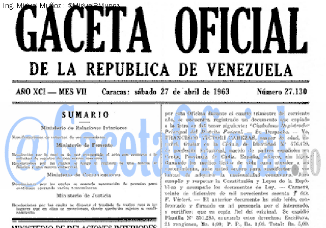 Gaceta Oficial 27130 del 27 Abril 1963