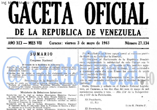 Gaceta Oficial 27134 del 3 Mayo 1963