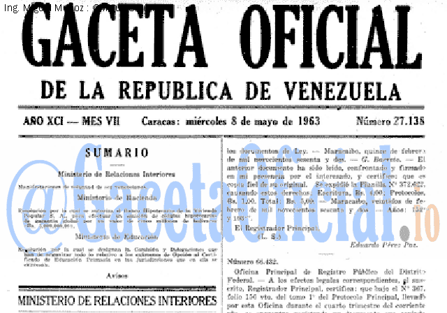Gaceta Oficial 27138 del 8 Mayo 1963