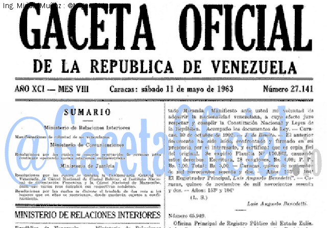 Gaceta Oficial 27141 del 11 Mayo 1963