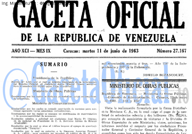 Gaceta Oficial 27167 del 11 Junio 1963