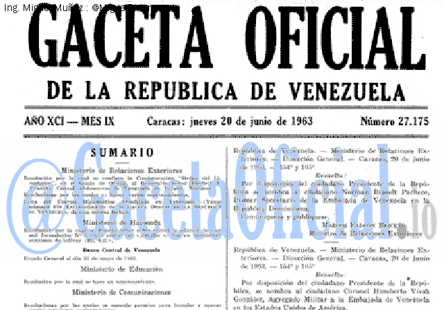 Gaceta Oficial 27175 del 20 Junio 1963
