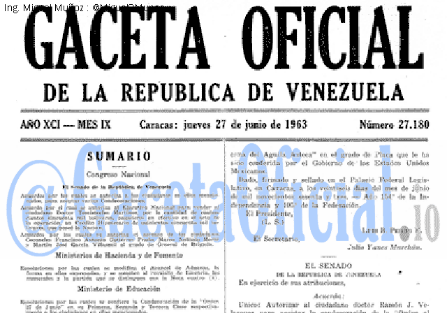 Gaceta Oficial 27180 del 27 Junio 1963