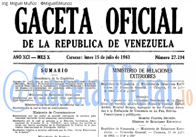 Gaceta Oficial 27194 del 15 Julio 1963