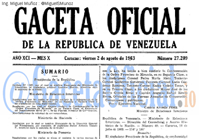 Gaceta Oficial 27209 del 2 Agosto 1963