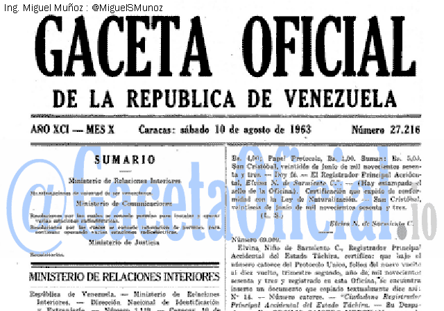 Gaceta Oficial 27216 del 10 Agosto 1963