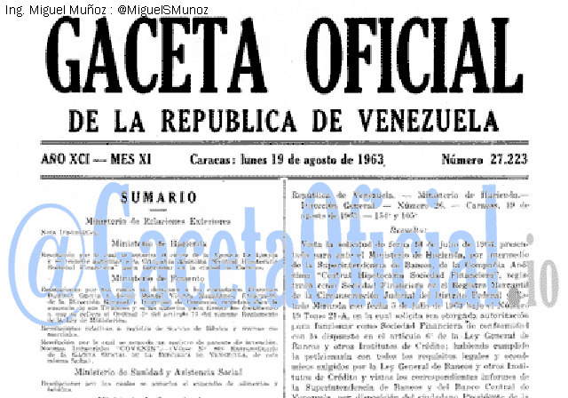 Gaceta Oficial 27223 del 19 Agosto 1963