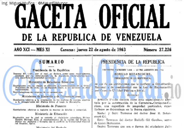 Gaceta Oficial 27226 del 22 Agosto 1963