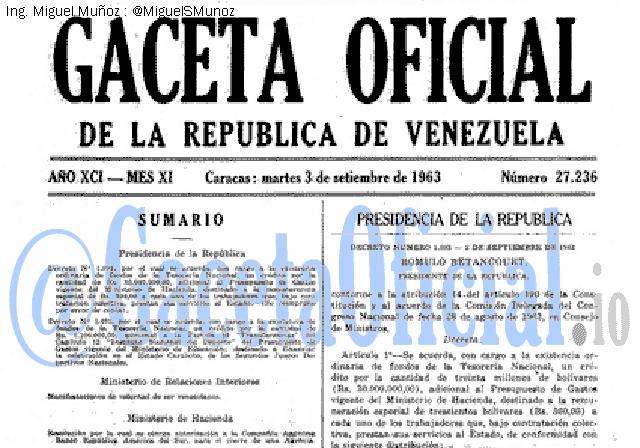 Gaceta Oficial 27236 del 3 Septiembre 1963