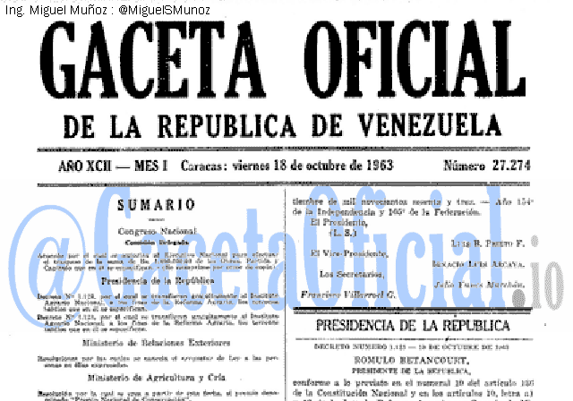 Gaceta Oficial 27274 del 18 Octubre 1963