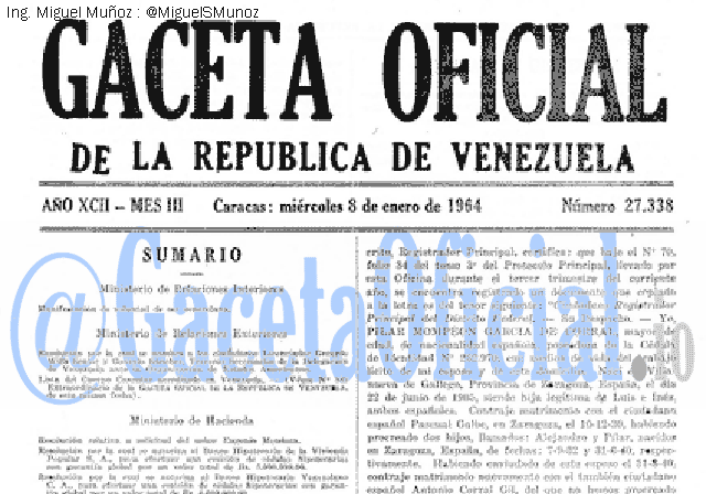 Gaceta Oficial 27338 del 8 Enero 1964