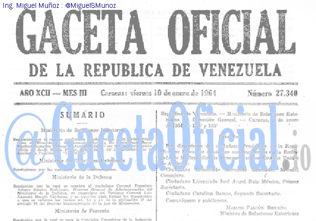 Gaceta Oficial 27340 del 10 Enero 1964