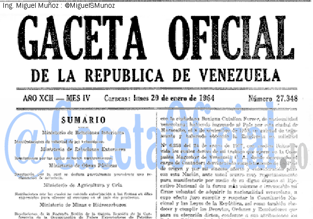 Gaceta Oficial 27348 del 20 Enero 1964