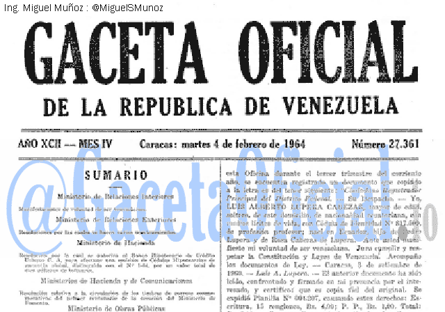 Gaceta Oficial 27361 del 4 Febrero 1964