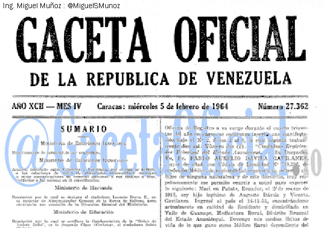 Gaceta Oficial 27362 del 5 Febrero 1964