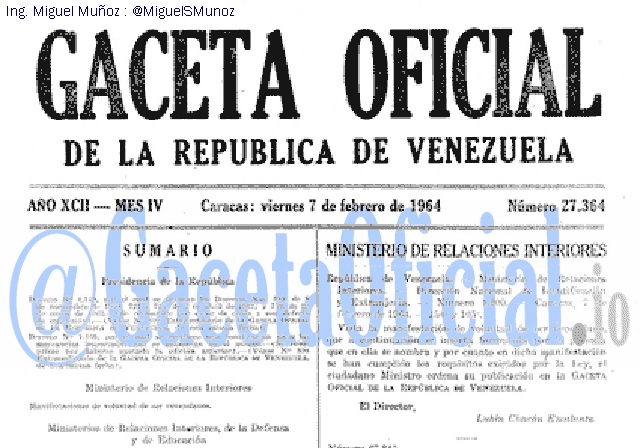 Gaceta Oficial 27364 del 7 Febrero 1964