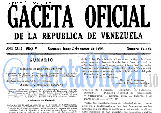 Gaceta Oficial 27382 del 2 Marzo 1964