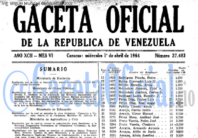 Gaceta Oficial 27403 del 1 Abril 1964