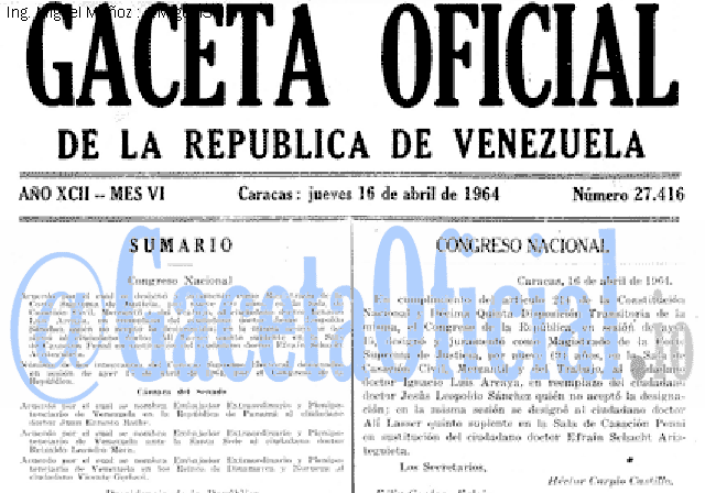 Gaceta Oficial 27416 del 16 Abril 1964
