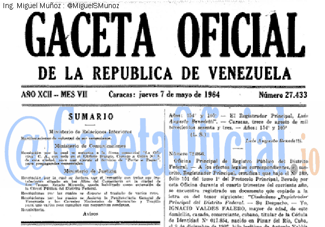 Gaceta Oficial 27433 del 7 Mayo 1964