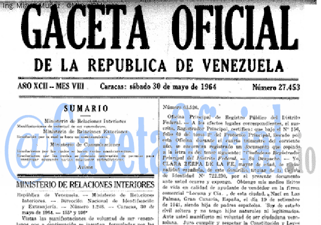 Gaceta Oficial 27453 del 30 Mayo 1964