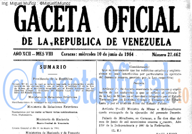 Gaceta Oficial 27462 del 10 Junio 1964