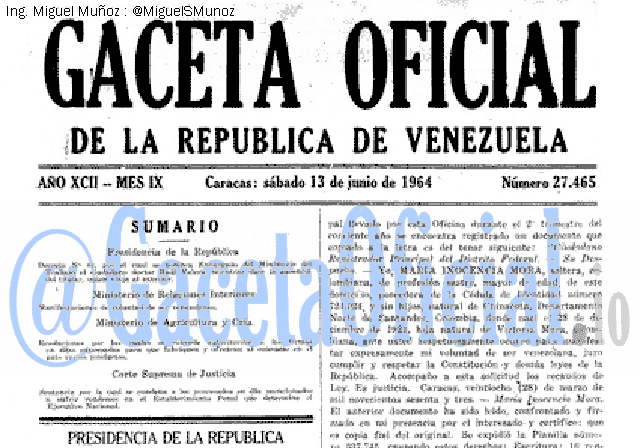 Gaceta Oficial 27465 del 13 Junio 1964
