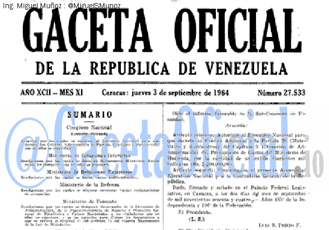 Gaceta Oficial 27533 del 3 Septiembre 1964