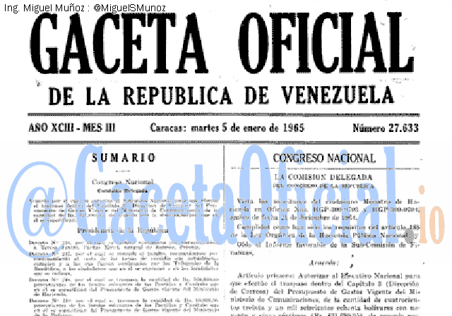 Gaceta Oficial 27633 del 5 Enero 1965