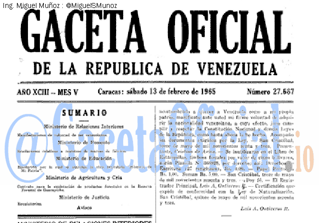 Gaceta Oficial 27667 del 13 Febrero 1965