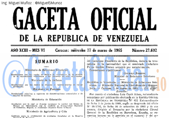 Gaceta Oficial 27692 del 17 Marzo 1965
