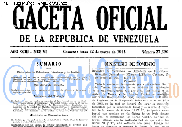 Gaceta Oficial 27696 del 22 Marzo 1965