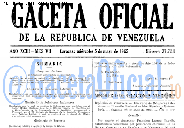 Gaceta Oficial 27728 del 5 Mayo 1965