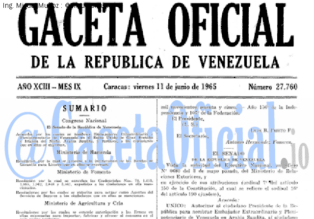 Gaceta Oficial 27760 del 11 Junio 1965