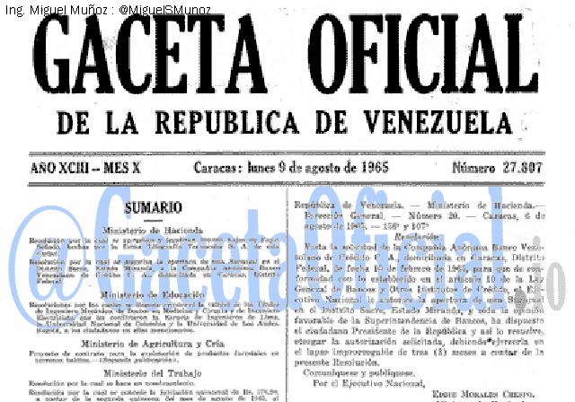 Gaceta Oficial 27807 del 9 Agosto 1965