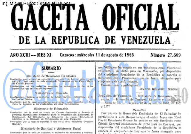 Gaceta Oficial 27809 del 11 Agosto 1965