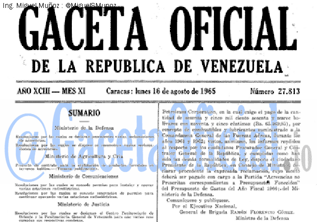 Gaceta Oficial 27813 del 16 Agosto 1965