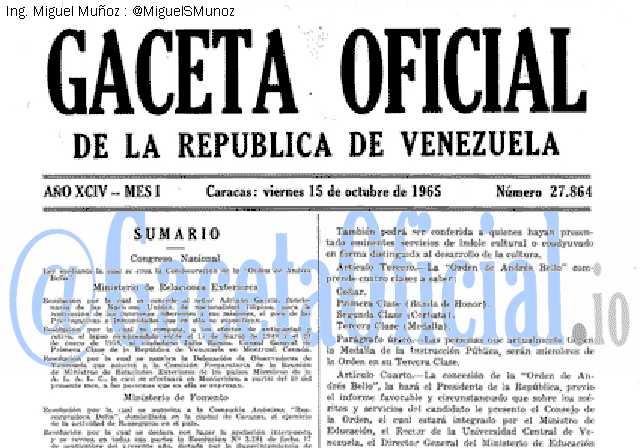 Gaceta Oficial 27864 del 15 Octubre 1965
