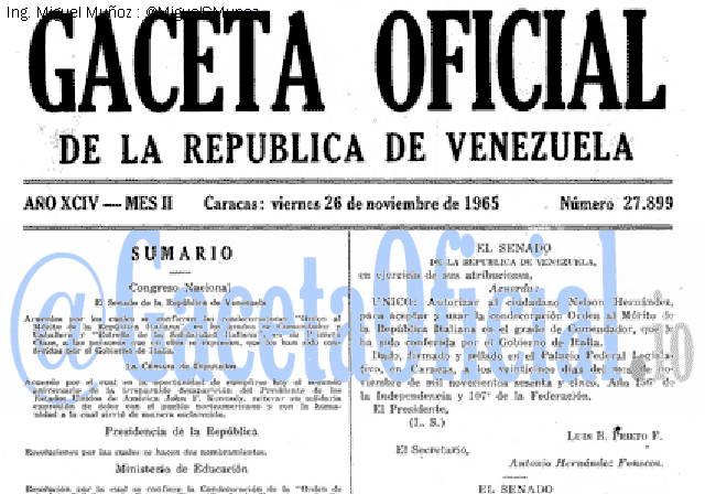 Gaceta Oficial 27899 del 26 Noviembre 1965