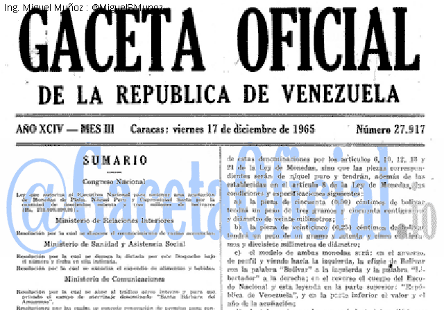 Gaceta Oficial 27917 del 17 Diciembre 1965