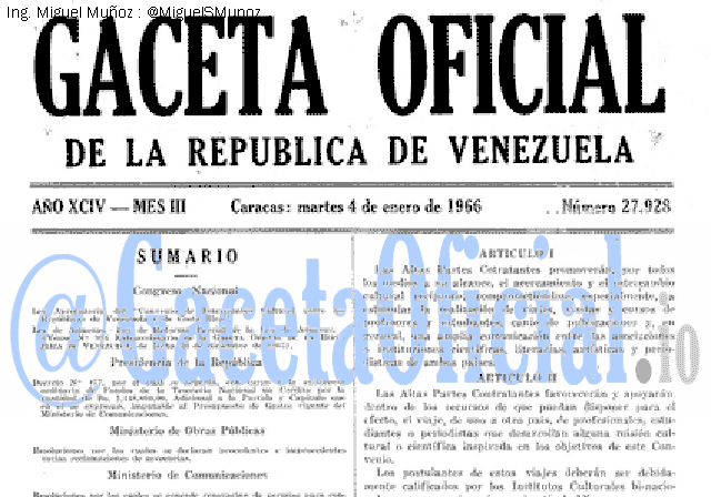 Gaceta Oficial 27928 del 4 Enero 1966