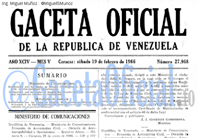 Gaceta Oficial 27968 del 19 Febrero 1966