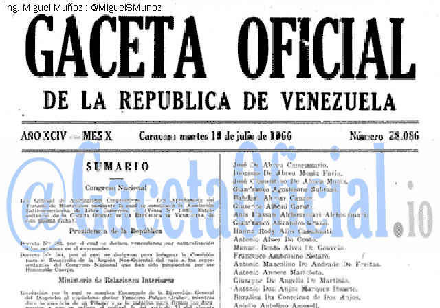 Gaceta Oficial 28086 del 19 Julio 1966